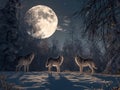 The pack of red moon,Group of ferocious wolf in the forest,3d illustration Royalty Free Stock Photo