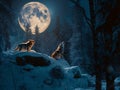 The pack of red moon,Group of ferocious wolf in the forest,3d illustration Royalty Free Stock Photo