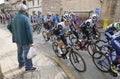 The pack of riders passing the village of Campos during the Mallorca challenge cycling race