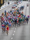 Pack of riders on road