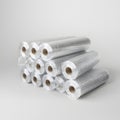 Pack of shiny metallic bubble wrap rolls stacked neatly for packaging and shipping Royalty Free Stock Photo
