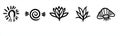 A pack of simple, thin line nature icons such as ecology, leaf, flower, cloudy, tree, and forest icons, great for Royalty Free Stock Photo