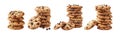 Pack of stack of chocolate chip cookies set on a transparent background Royalty Free Stock Photo
