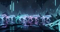Digital Wolves Pack Futuristic Neon Wireframe Sci-Fi Technology Concept Art Royalty Free Stock Photo