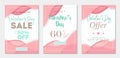 Pack of three sale banner templates to Valentine`s Day. Paper cut style. Pink backgrounds