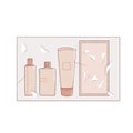 A pack of try-type cosmetic sets. Cute and simple art style. On a white background