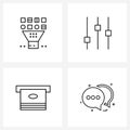 Pack of 4 Universal Line Icons for Web Applications algorithm, cash, filtration, music volume, messages