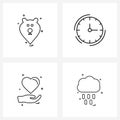 Pack of 4 Universal Line Icons for Web Applications animal; heart; animals; time; safe
