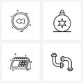 Pack of 4 Universal Line Icons for Web Applications back, date, ball, decoration, year