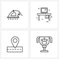 Pack of 4 Universal Line Icons for Web Applications brush, road, scrub, computer table, contest