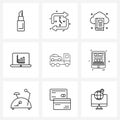 Pack of 9 Universal Line Icons for Web Applications car, graph, reset, computer, digital library