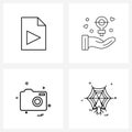 Pack of 4 Universal Line Icons for Web Applications control, web, play, camera, spider web