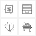 Pack of 4 Universal Line Icons for Web Applications dollar, like, currency, empty, love