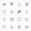 Pack of 16 Universal Line Icons for Web Applications education, autumn, cart, leaf, global setting website