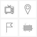 Pack of 4 Universal Line Icons for Web Applications electronics, media, TV, location, tools