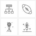 Pack of 4 Universal Line Icons for Web Applications flow diagram, football, rugby, sports, energy