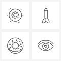 Pack of 4 Universal Line Icons for Web Applications gear, cookie, user interface, science, meal