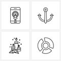 Pack of 4 Universal Line Icons for Web Applications map direction, candle, mobile phone, marine, decoration