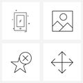 Pack of 4 Universal Line Icons for Web Applications mobile; cross; caller; favorite; left