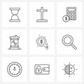 Pack of 9 Universal Line Icons for Web Applications radiation, nuclear, calculator, industry, barrel