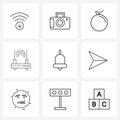 Pack of 9 Universal Line Icons for Web Applications ringing, city, photo, smart, router
