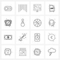 Pack of 16 Universal Line Icons for Web Applications stopwatch, alarm, report, as, file type