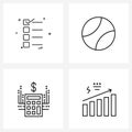 Pack of 4 Universal Line Icons for Web Applications to-do list, computing, text, tennis, chart