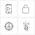 Pack of 4 Universal Line Icons for Web Applications video; medal; unlock; headshot; sports