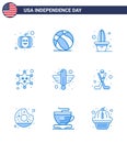 Pack of 9 USA Independence Day Celebration Blues Signs and 4th July Symbols such as bird; american; flower; star; military