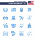 Pack of 16 USA Independence Day Celebration Blues Signs and 4th July Symbols such as burger; imerican; american; glasses; drink Royalty Free Stock Photo