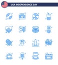 Pack of 16 USA Independence Day Celebration Blues Signs and 4th July Symbols such as heart; cola; basketball; summer; glass