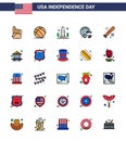 Pack of 25 USA Independence Day Celebration Flat Filled Lines Signs and 4th July Symbols such as baseball; helmet; landmark;