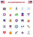 Pack of 25 USA Independence Day Celebration Flats Signs and 4th July Symbols such as paper; drink; launcher; cola; usa