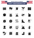 Pack of 25 USA Independence Day Celebration Solid Glyph Signs and 4th July Symbols such as american; american; officer; shield;