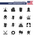 Pack of 16 USA Independence Day Celebration Solid Glyphs Signs and 4th July Symbols such as sign; police; juice; badge; gravestone