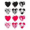 Pack of vector grunge heart shaped elements