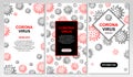 Pack of vertical virus design with hand drawn elements for banners, social media stories, cards, leaflets. Microscope virus close