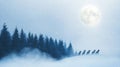 Pack of Wolves Howling at the Full Moon in a Snow-Covered Landscape Royalty Free Stock Photo