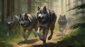 Pack of Wolves Moving Through Forest