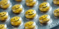 A pack of yellow pills with smiley faces Royalty Free Stock Photo