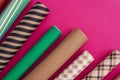 Pack your gifts with multicolored wrapping paper. Rolls of different wrapping paper.