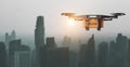 Package cardboard box drones fly above  skies,business concept and  air transportation industry, through rapid delivery,Unmanned Royalty Free Stock Photo