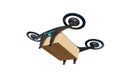 Package cardboard box drones fly,isolated white background,business air transportation industry,rapid delivery,Unmanned aircraft Royalty Free Stock Photo