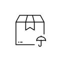 Package Cardboard with Umbrella Care Delivery Line Icon. Protect Dry Carton Box Shipment Linear Pictogram. Warning Post