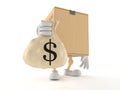 Package character holding money bag Royalty Free Stock Photo