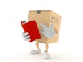 Package character reading a book