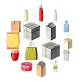 Package container icons set, cartoon style