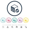 Package delivered flat color icons in round outlines