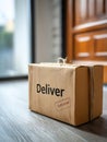 Package With Delivered Stamp Positioned at Front Door on a Bright Layout Highlighting the Delivery Process and Home Royalty Free Stock Photo