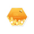 Package design. Hexagon shape label. Pattern with melted honey on the honeycomb is full under clipping mask. Isolated on